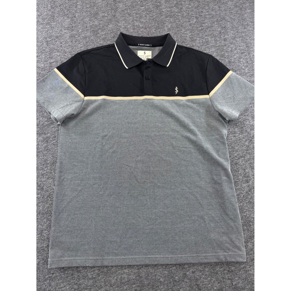 Scott James Mens Colorblock Polo Shirt Grey Black Tan Pique Knit Medium